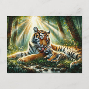 Carte Postale Tigres dans une peinture à l'aquarelle de jungle l