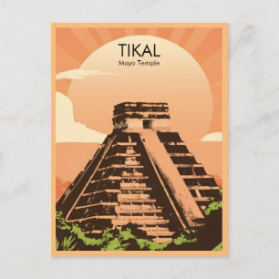 Carte Postale Tikal Guatemala Maya Temple aquarelle