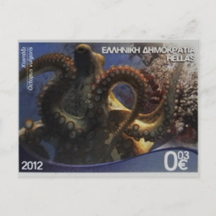 Carte Postale Timbre postal grec poulpe commun