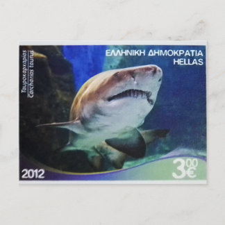 Carte Postale Timbre postal grec Sand tiger requin
