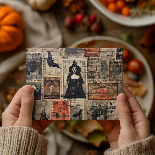 Carte Postale Timbres de sorcière vintage Halloween Découpage
