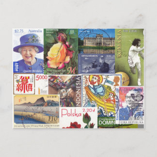 Carte Postale Timbres Mondiaux de Voyage (Collage)