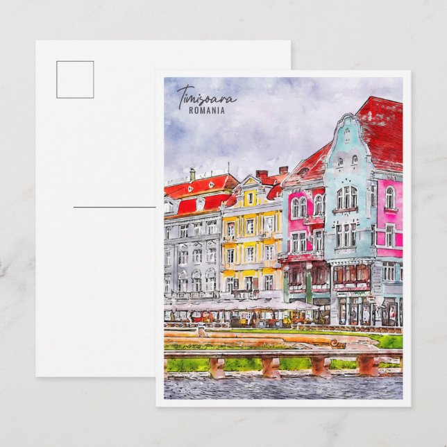 Carte Postale Timisoara Roumanie vin voyage aquarelle (Devant / Derrière)