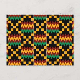 Carte Postale Tissu Kente noir, vert, rouge et jaune