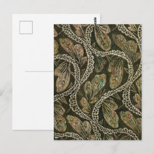 Carte Postale Tissu vintage années 1930 motif dentelle paon
