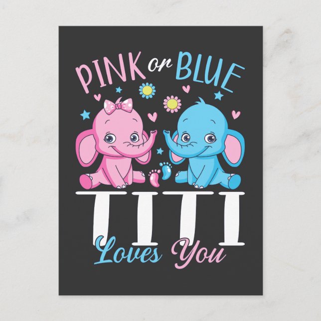 Carte Postale Titi Rose Ou Bleu T'aime Éléphant Bébé (Devant)