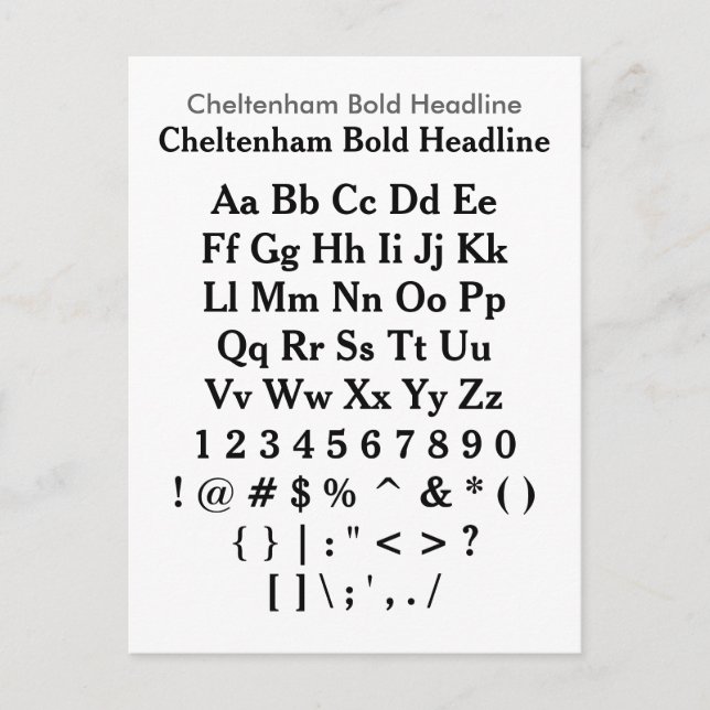 Carte Postale Titre de Cheltenham Bold - Échantillon de police Z (Devant)