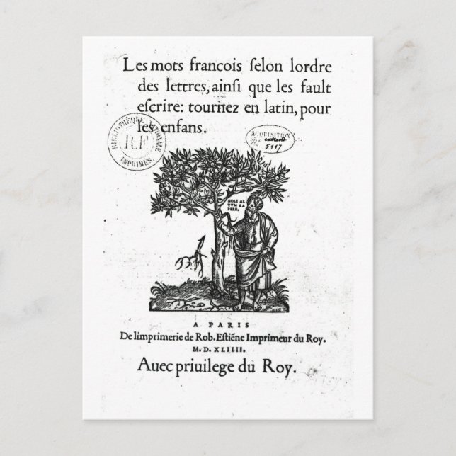Carte Postale Titre du premier dictionnaire français-latin (Devant)