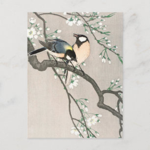 Carte Postale Tits sur branche de cerisier - Ohara Koson - Art v