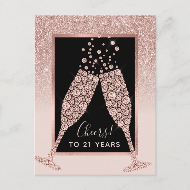 Carte Postale Toast 21e anniversaire de la Parties scintillant r (Devant)