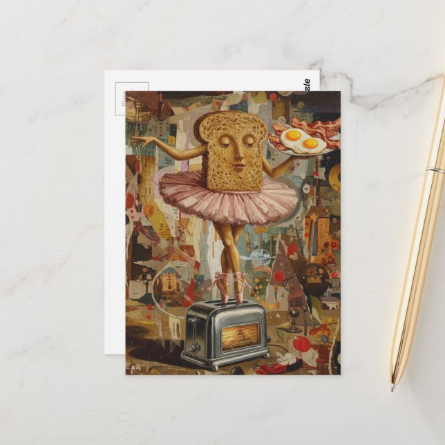 Carte Postale toast and ballet for breakfast surreal (Devant/Arrière en situation)