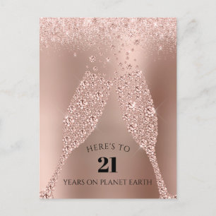 Carte Postale Toast Champagne d'or rose 21e anniversaire