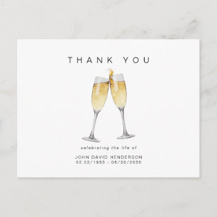 Carte Postale Toast de Champagne Funérailles Perte de Vie Merci