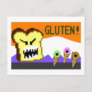 Carte Postale Toast, La Menace Gluten : Style 8 bits
