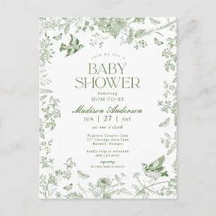 Carte Postale Toile Verte De Jouy Baby shower Floral Vintage