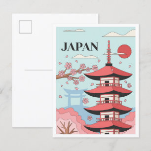 Carte Postale Tokyo Japon Vintage Art Illustration Voyage