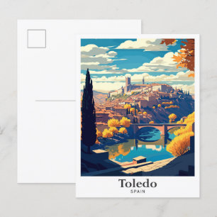 Carte Postale Toledo Espagne Voyage Vintage Illustration