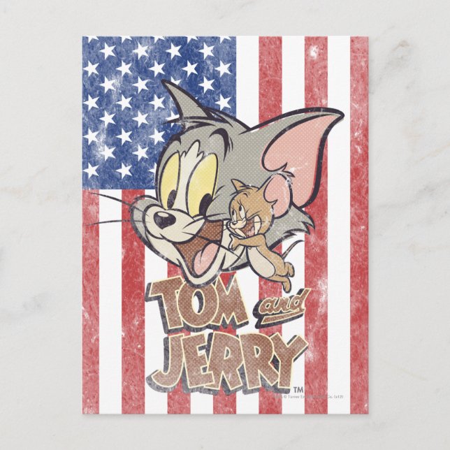 Carte Postale Tom & Jerry avec le drapeau américain (Devant)