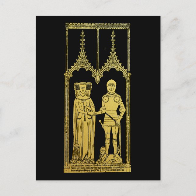 Carte Postale Tombeau médiéval en laiton Rubbing Chevalier, Dame (Devant)