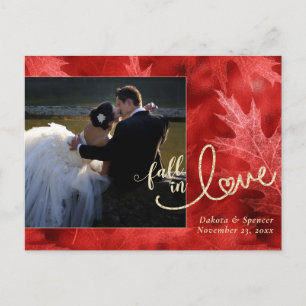 Carte Postale Tomber amoureux de l'automne   Merci photo rouge