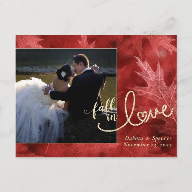 Carte Postale Tomber amoureux de l'automne | Merci photo rouge (Devant)