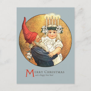 Carte Postale Tomte de Noël et petite fille douce Lucia CC1181