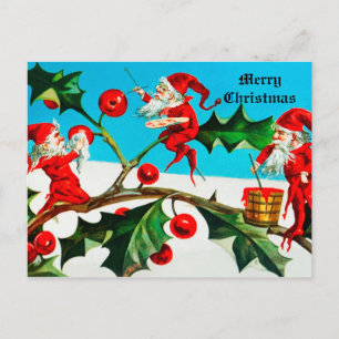 Carte Postale Tomte vintage ou elfes de Noël peindre des baies