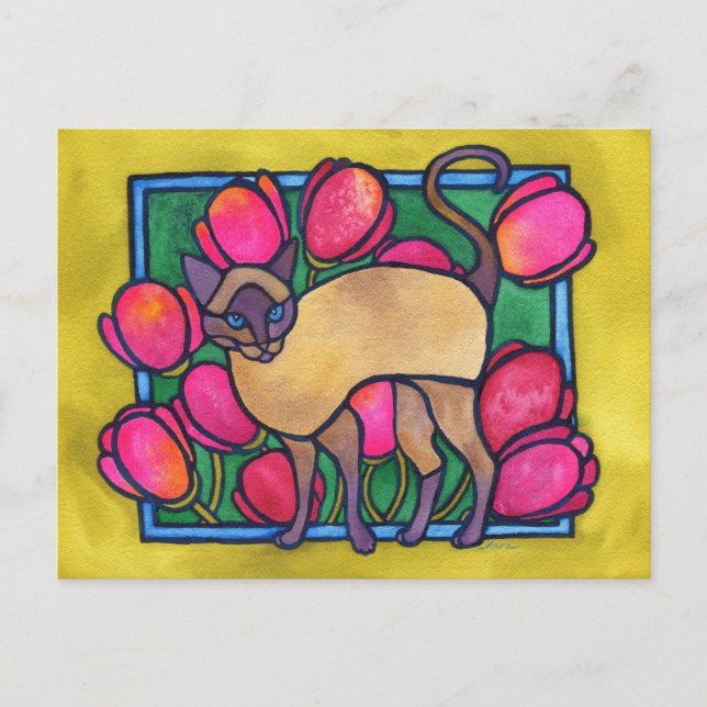 Carte Postale Tonkinèse et tulipes (Devant)