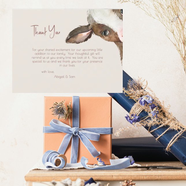 Carte Postale Tons neutres Baby shower Vache Merci (Créateur téléchargé)