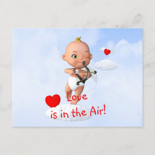 Carte Postale Toon Baby Cupid Flying with a Bow and Flrow