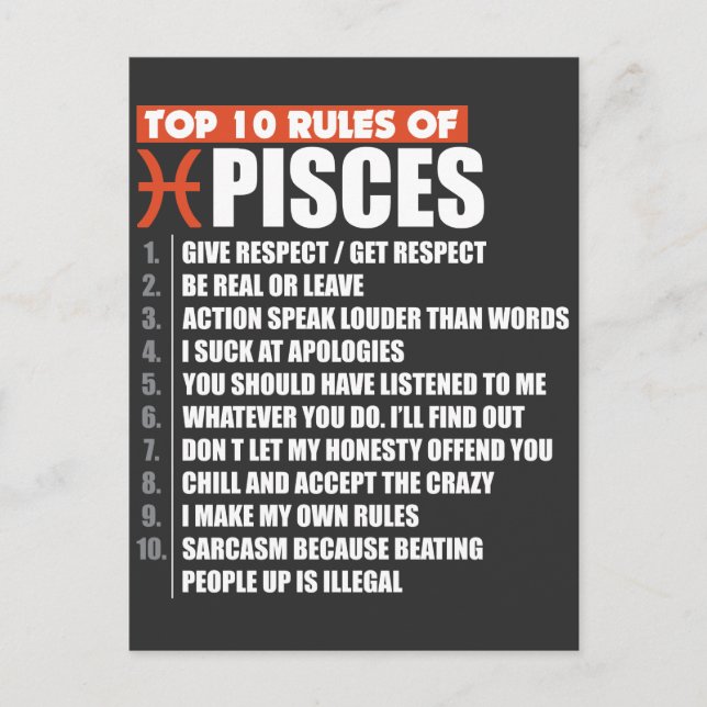Carte Postale Top 10 Règles de Poissons zodiac cadeau horoscope (Devant)