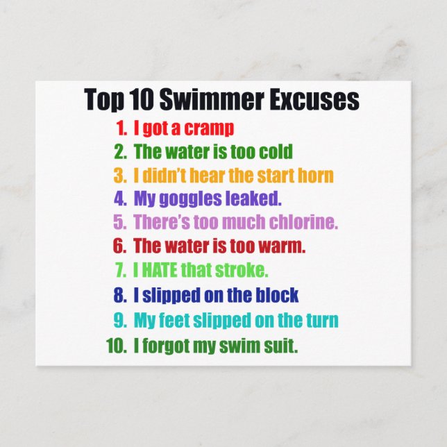 Carte Postale Top Ten Swimmers Excusent (Devant)