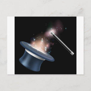 Carte Postale Tophat magique et baguette magique