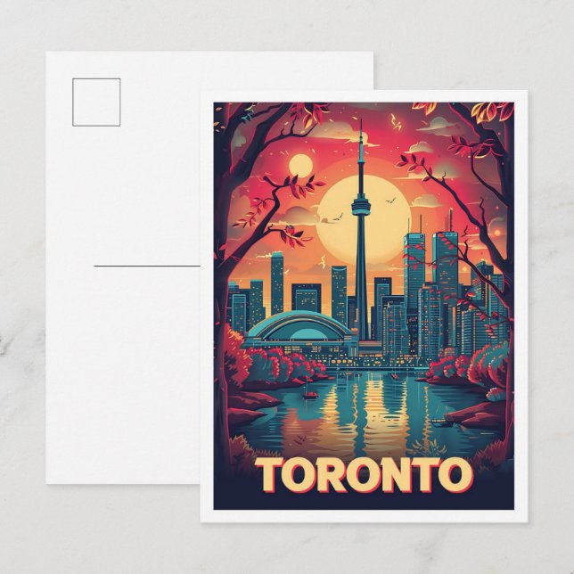 Carte Postale Toronto Canada Illustration de voyage en art Vinta (Devant / Derrière)