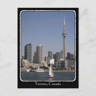Carte Postale Toronto Harbour Skyline avec Red Boat et frontière