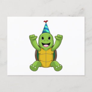 Carte Postale Tortue à l'anniversaire avec chapeau de fête