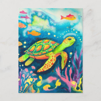 Carte Postale Tortue à peinture