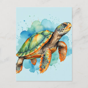 Carte Postale Tortue à peinture mignonne