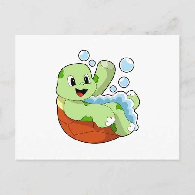 Carte Postale Tortue au bain avec de la mousse (Devant)