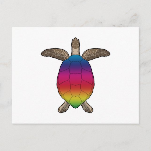 Carte Postale Tortue aux couleurs de l'arc-en-ciel (Devant)