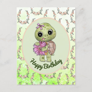 Carte Postale Tortue avec fleur