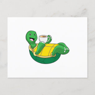 Carte Postale Tortue avec tasse de café