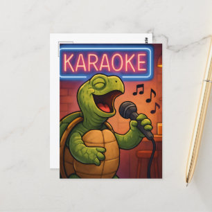 Carte Postale Tortue chanteuse Karaoke