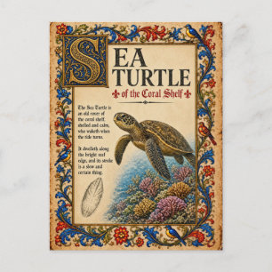 Carte Postale Tortue de mer, Art de bestiaire médiéval