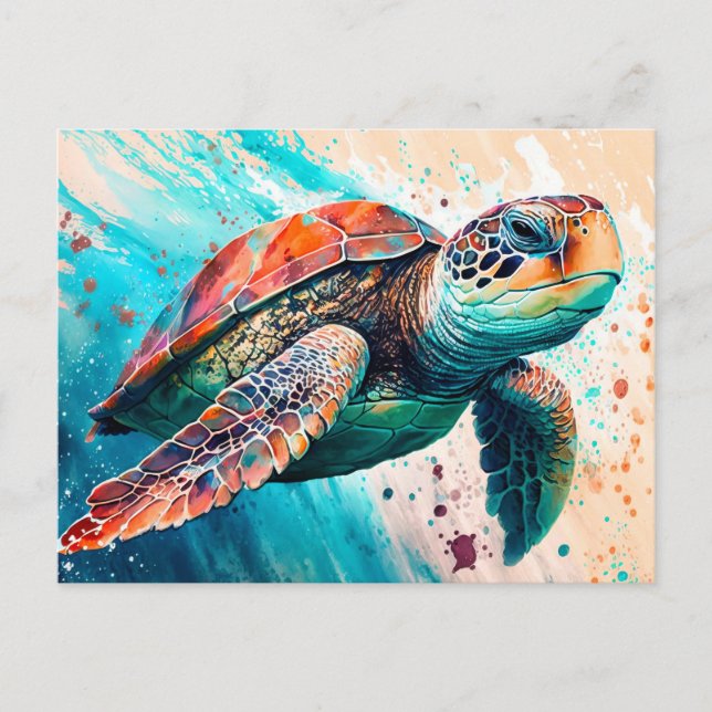 Carte Postale Tortue de mer de natation colorée mignonne (Devant)