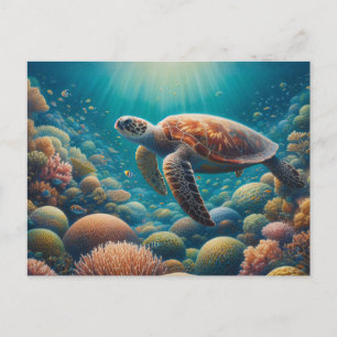 Carte Postale Tortue de mer et corail