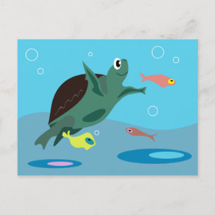 Carte Postale Tortue de mer mignonne sous l'art marin