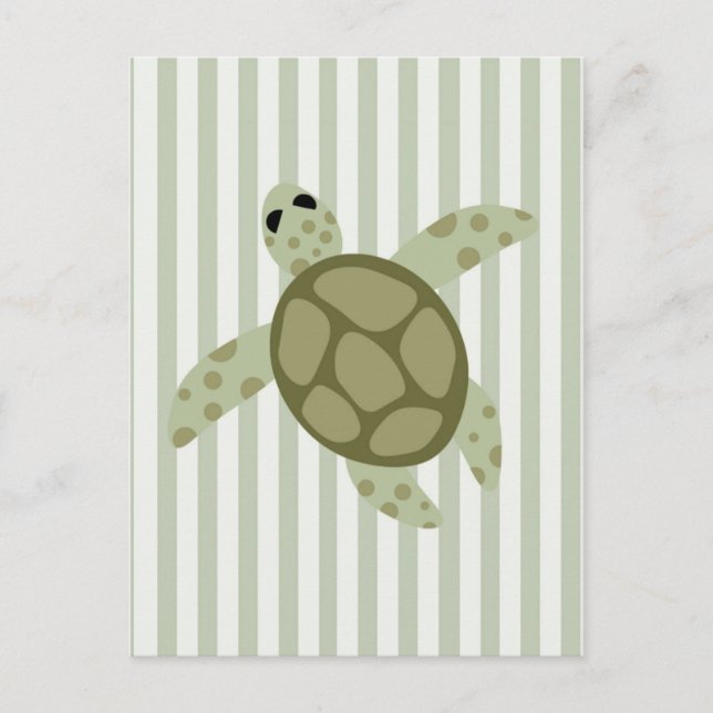 Carte Postale Tortue de mer mignonne sur bande verte (Devant)