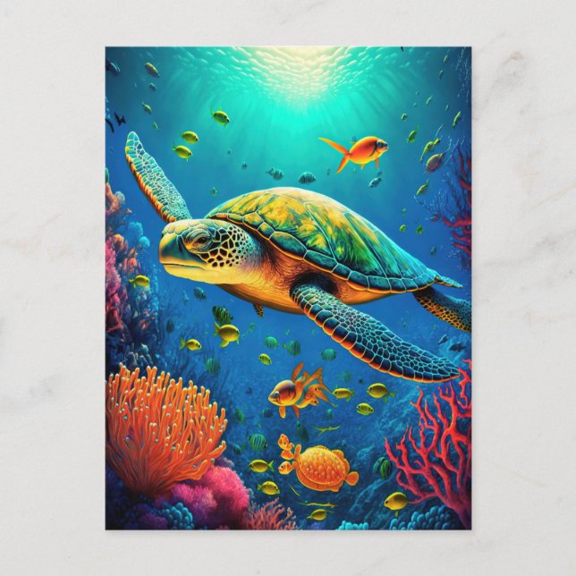 Carte Postale Tortue de mer Océan Marine Vie Plage Nature Animau (Devant)