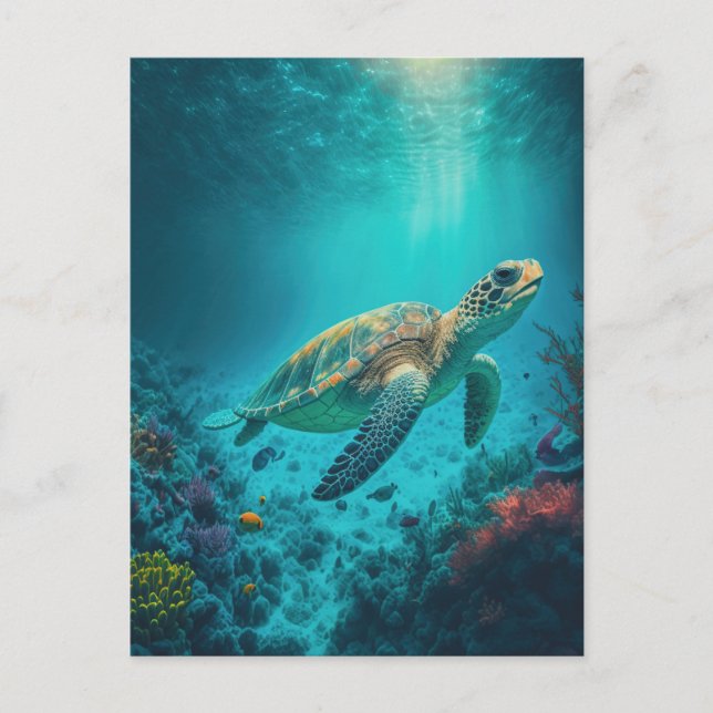 Carte Postale Tortue de mer Océan Marine Vie Plage Nature Animau (Devant)